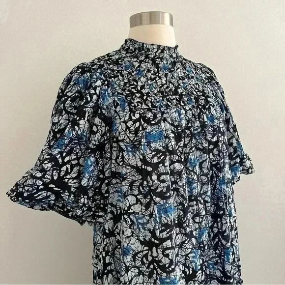 Love The Label Lillian Puffed Sleeve Dress Blue Pattern Sz S - Picture 6 of 11